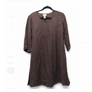 Vtg April Cornell S Floral Brown Dress 3/4 Sleeve Cotton Boho Chic cottage